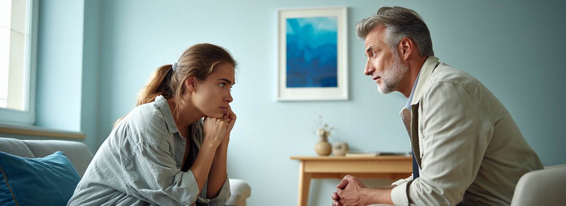 Девушка разговаривает с врачом