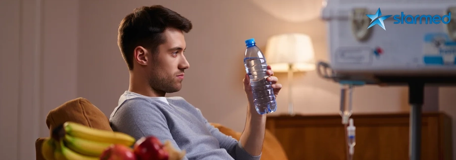 Мужчина готовится к капельнице